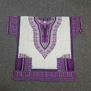 Big Mama One Size Dashiki Shirt Unisex Purple White African Print Boho Top